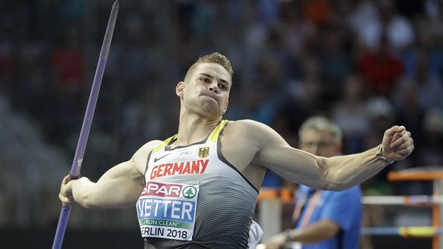 Olympijský vítěz Johannes Vetter ve finále ME v Berlíně.