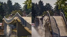 Pád demolované lávky v Nymburce