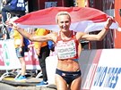 ASTNÁ. Eva Vrabcová-Nývltová v cíli maratonu na ME v Berlín.