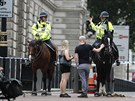 Ped britským parlamentem zasahuje i jízdní policie (14. srpna 2018)