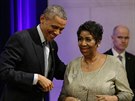 Zpěvačka Aretha Franklinová s Barackem Obamou