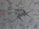 Mapa z vyetovacího spisu VB pesn identifikuje místo dopadu vrtulníku MI-4....
