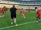 Fotbalisté Slavie hrají bago na tréninku ped odvetou tetího pedkola Ligy...