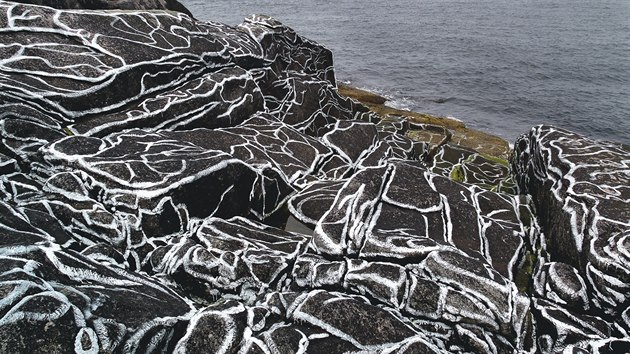 Nord. Malba na sklu,28x18x4m,2017,biologicky odbourateln barva s ekologickm certifiktem nezvadnosti, Nordkapp, Knivskjellodden, Norsko