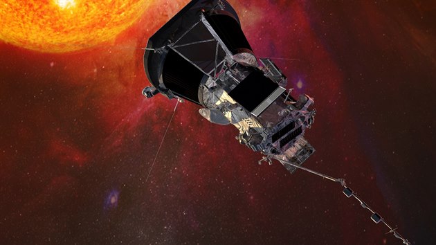 Ilustrace Parkerovy sluneční sondy ve vesmíru