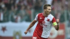 Milan Škoda ze Slavie jásá po gólu do sítě Mladé Boleslavi.