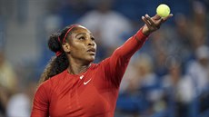 Americká tenistka Serena Williamsová podává v duelu proti Pete Kvitové na...