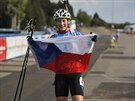 Biatlonistka Veronika Vítková slaví první místo ze stíhaky na letním MS v...