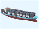 Vizualizace dvousetmetrové nákladní lodi dánské spolenosti Maersk, vyvíjené...
