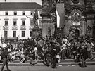 Sloup Nejsvtj Trojice na tehdejm nmst Mru byl v Olomouci za srpnov...
