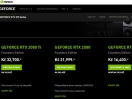 Ceny grafickch karet GeForce RTX 20xx v esku