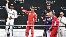 Nejrychlejí trojka Velké ceny Belgie (zleva): Lewis Hamilton, Sebastian Vettel...