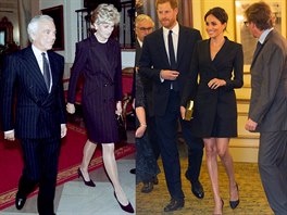 Princezna Diana v roce 1996 a vévodkyně Meghan v roce 2018