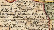 Johann Christoph Schreiber, výez z mapy Kladska, ást Broumovska, Atlas...