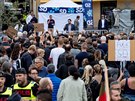 éf védských demokrat Jimmie Akesson agituje v Malmö (31. srpna 2018)