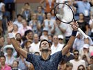 Novak Djokovi slaví postup do tvrtfinále US Open.
