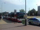 Nehoda dvou autobus u zastávky Ládví. (6.9.2018)