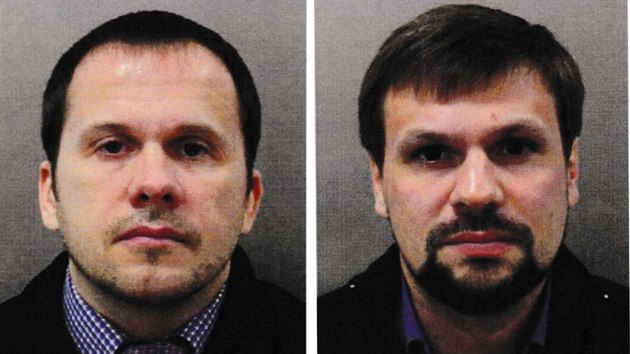 Alexandr Miškin (alias Alexandr Petrov) a Anatolij Čepiga (alias Ruslan Boširov), dvojice Rusů podezřelá z útoku na Sergeje Skripala a jeho dceru