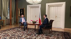 Prezident Milo Zeman a majitel televize Barrandov Jaromír Soukup pi poadu...