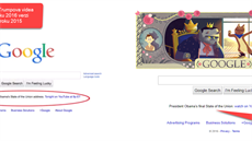 Screenshot z Trumpova videa (vlevo) ukazuje u roku 2016 stránku Google.com z...