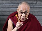 Dalajláma vystoupil na tiskové konferenci ve védském Malmö. (12. záí 2018)