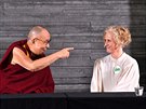 Dalajláma vystoupil na tiskové konferenci ve švédském Malmö. (12. září 2018)