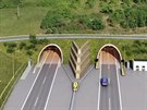 Plánovaný tunel na dálnici D35, vpravo je stoupání na stávající silnici I/17...