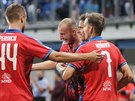 Gólová radost plzeských fotbalist v duelu Ligy mistr proti CSKA Moskva.