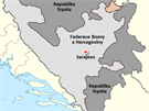Mapa Bosny a Hercegoviny.