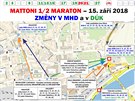P�ehled zm�n m�stsk� dopravy b�hem �steck�ho p�lmaratonu v sobotu 15. z���.