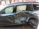 V Prbné ulici vykolejila tramvaj po nárazu do auta. (18.9.2018)