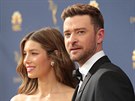 Hereka Jessica Bielová a její partner herec Justin Timberlake na cenách Emmy...