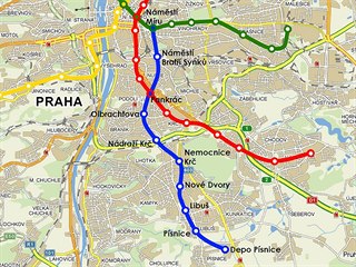 Mapa chystané trasy D pražského metra