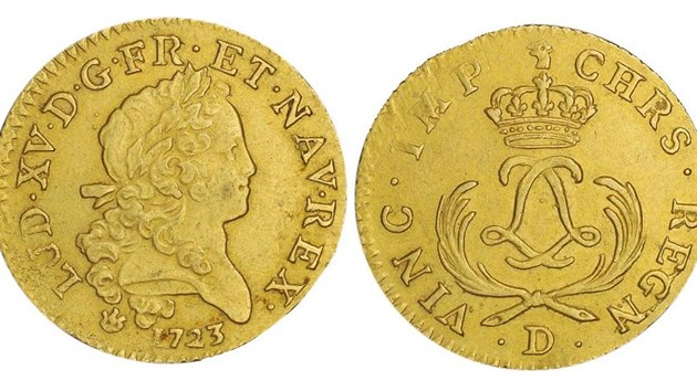 Zlatý louisdor z roku 1723. I ten pochází z nálezu Alexe Storma.