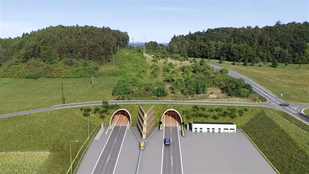 Plánovaný tunel na dálnici D35, vpravo je stoupání na stávající silnici I/17 vedoucí od Chrudimi do Zámrsku.