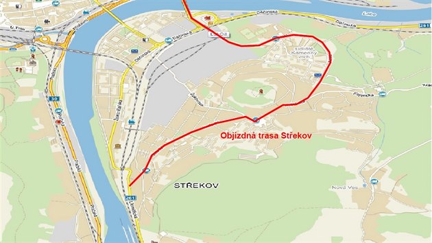 Mapa objzdn trasy pes Stekov, kter plat pi steckm plmaratonu v sobotu 15. z.
