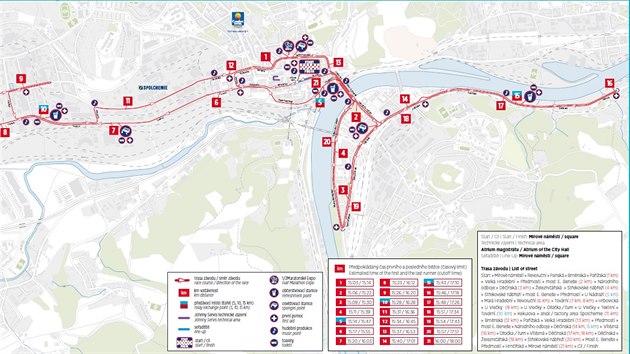 Mapa trasy sobotnho steckho plmaratonu.