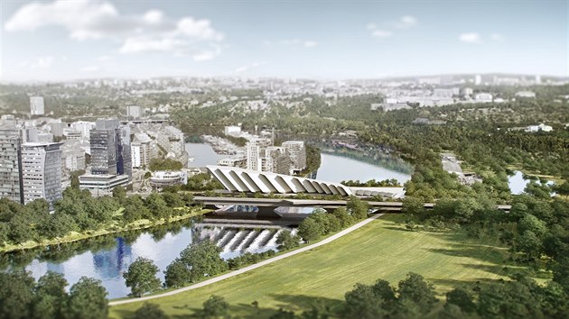 Vize architekta Jaromíra Pizingera,jak by mohl vypadat nový Libeňský most. Tuto vizi navrhl pro podzimní kampaň hnutí ANO v Praze.