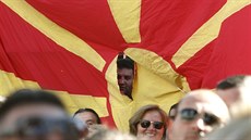 Skopje. Demonstrace za zmnu státního názvu Makedonie (16. záí 2018)