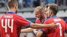 Gólová radost plzeských fotbalist v duelu Ligy mistr proti CSKA Moskva.