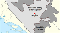 Mapa Bosny a Hercegoviny.