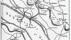 Mapka prostoru Bavorského lesa a Šumavy, kde se v září 1938 soustřeďovaly nejen...
