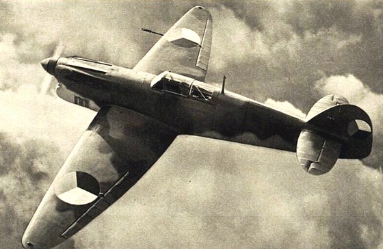 Propagační fotomontáž stíhačky Avia B.35 (první prototyp)