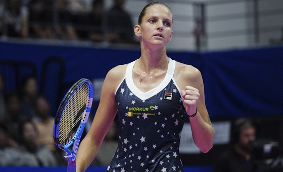 Česká tenistka Karolína Plíšková a její radost v semifinále turnaje v Tokiu