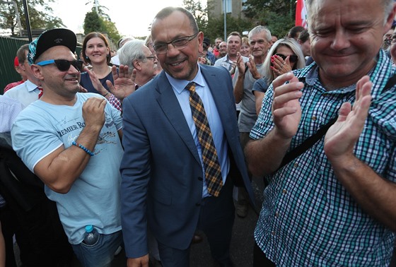 Jaroslav Foldyna na demonstraci na podporu Viktora Orbána ped Maarskou...