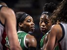 Nigerijské basketbalistky Ezinne Kaluová (vlevo) a Cecilia Okoyeová se...