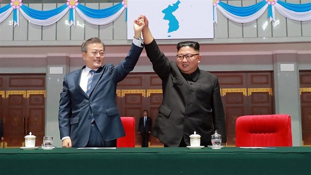 Mun e-in a Kim ong-un pi korejskm summitu v Pchjongjangu (20.9.2018)