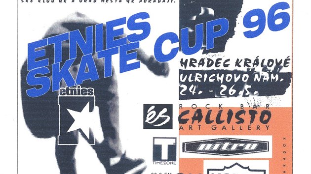 Pozvánka na skateboardové závody v Hradci Králové v roce 1996