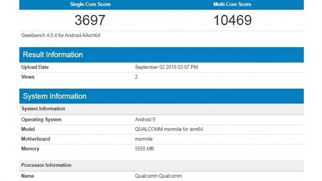 Vkon ipsetu Snapdragon 855 (msmnile) v testu Geekbench