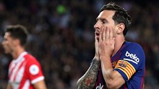 Reakce Lionela Messiho z Barcelony po nepromnné anci v utkání s Gironou.